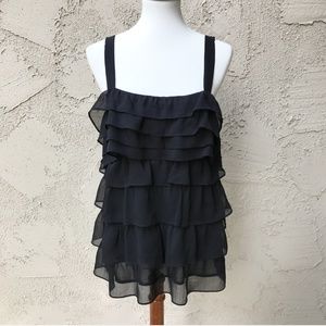 BCBG Ruffle Sleeveless Black Top Size XL
